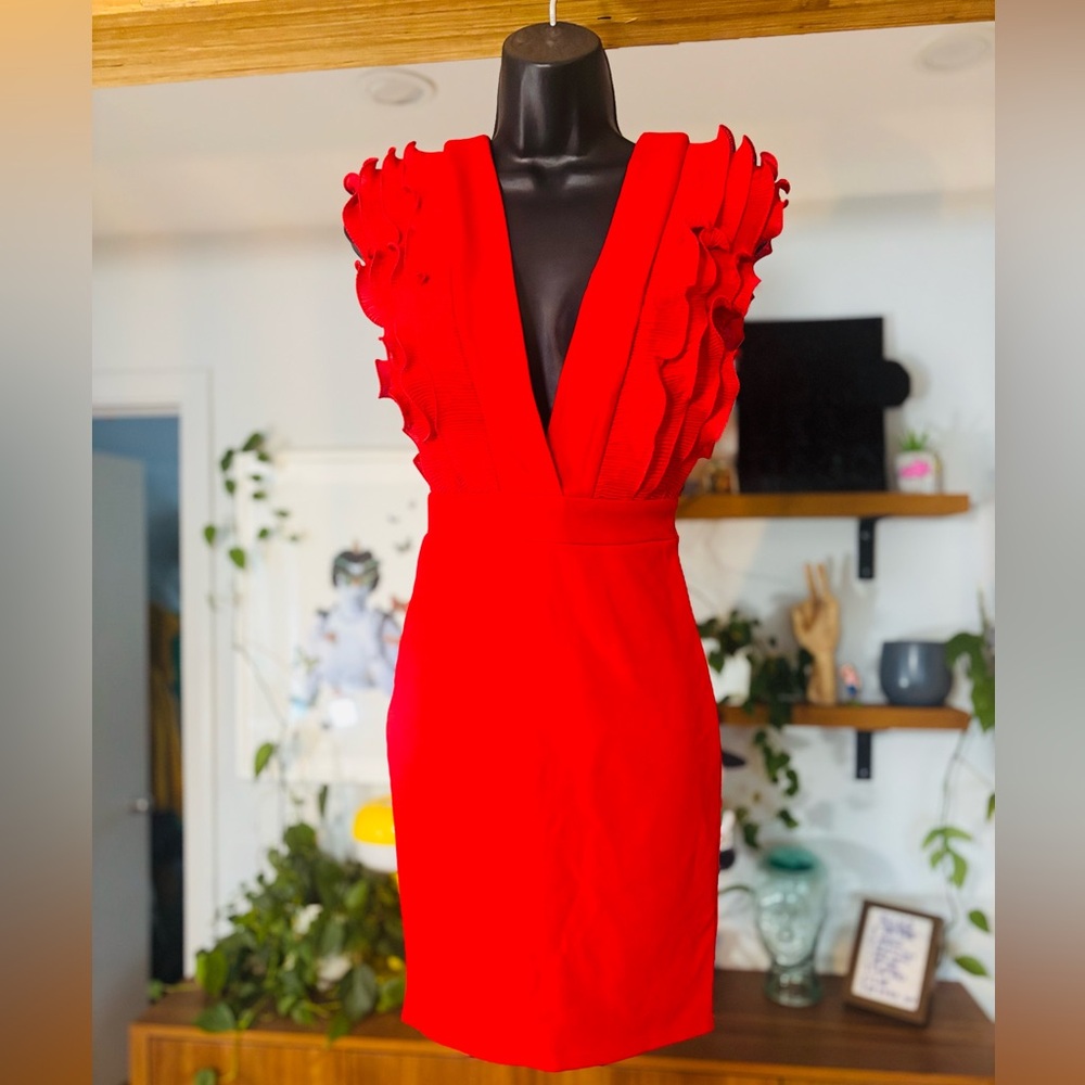 Fashion Nova- Elegant Red Ruffle Dress